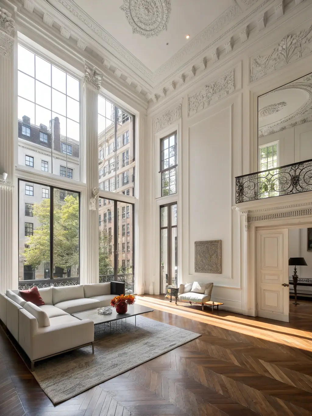 An interior shot showing WPC wallboards used in a contemporary living room, highlighting their texture and design options.