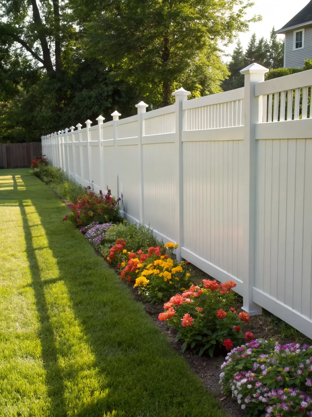 A panoramic view of a backyard enclosed with GOREVERWPC fences, emphasizing their uniform appearance and robustness.